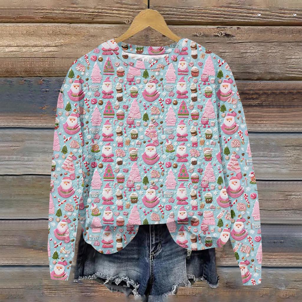 Women's Christmas Printed Casual Fashion Long Sleeve Round Neck Pullover Top