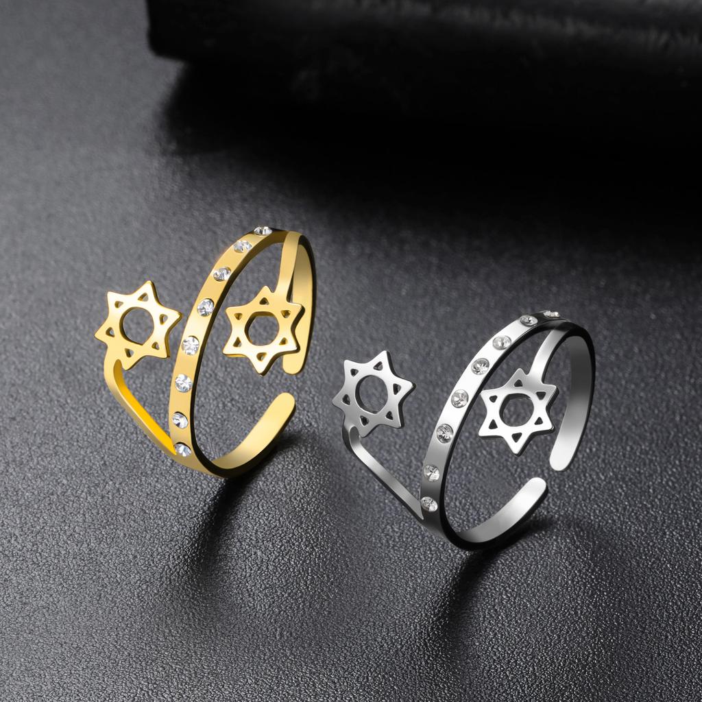 Minimalist Star of David Open Ring Magen David Ring Wicca Amulet Hexagram Ring Adjustable Je Star Jewelry for Women & Men