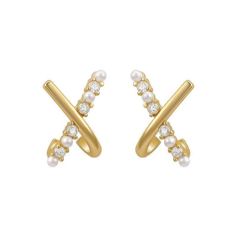Golicc Cross 925 Silver Needle Female Pearl Stud Earrings