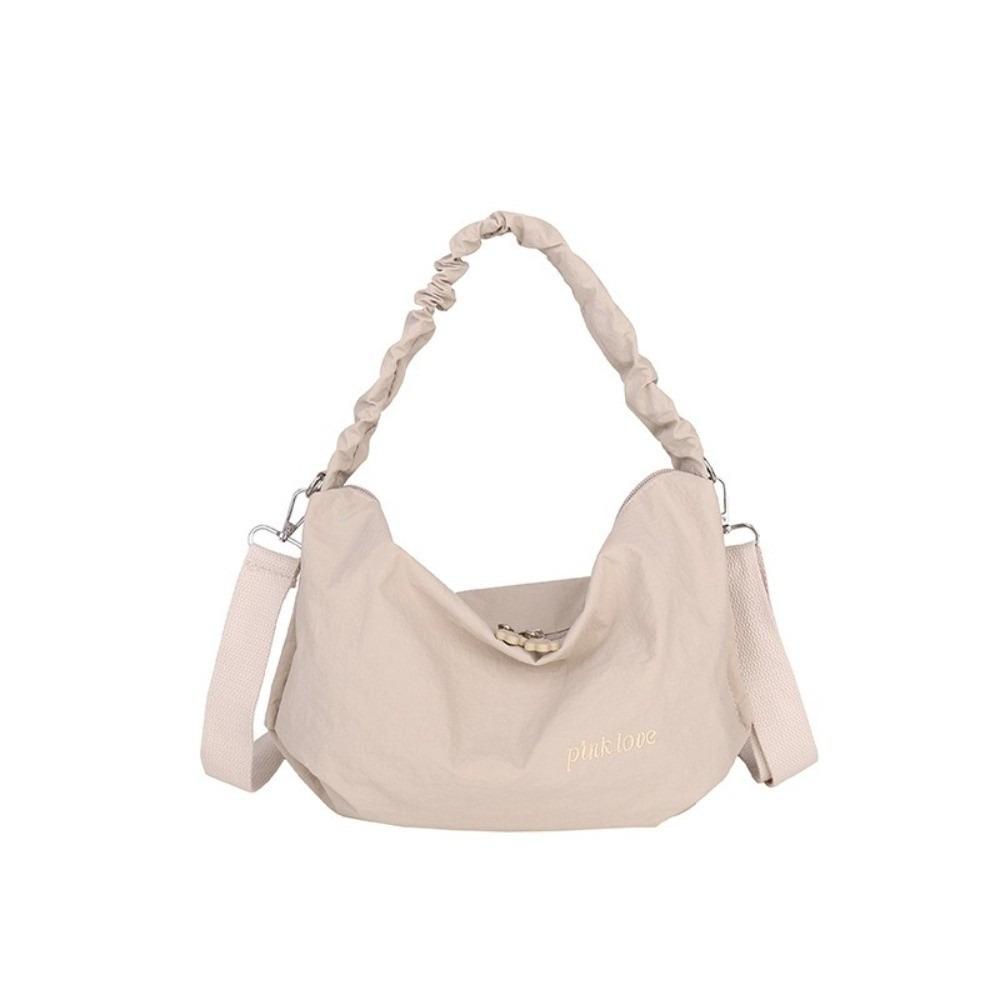 

Leight Weight Pleated Shoulder Bag Leisure Women s Handbags Simple Nylon Crossbody Bag Outdoor бежевый