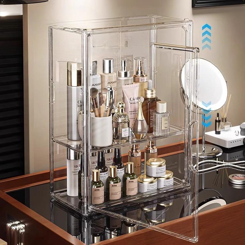 Organizator transparent pentru cosmetice de birou Cutie de depozitare pentru machiaj Dulap de depozitare pentru cosmetice rezistent la praf Raft de depozitare pentru parfumuri cu capacitate mare