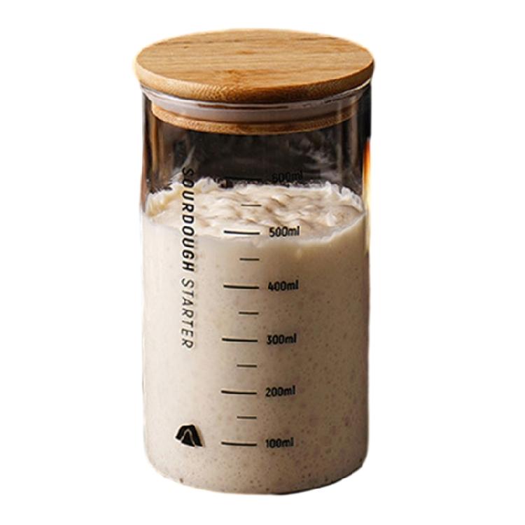 Słoik do fermentacji zakwasu z drewnianą pokrywką Przezroczysty szklany pojemnik na starter zakwasu Szczelny słoik na ciasto Akcesoria do pieczenia