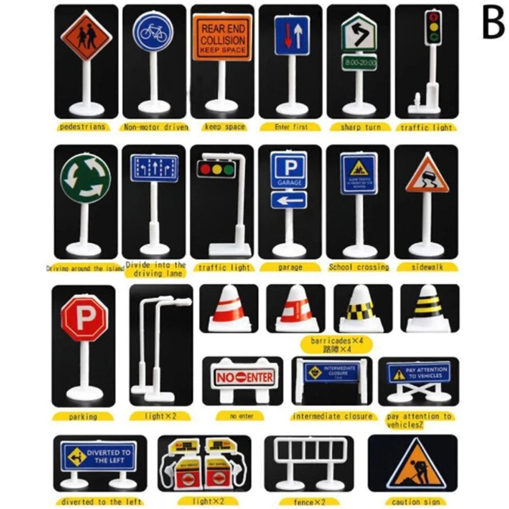 Parking Lot Traffic Barrier Signs Educational Street Sign Cones Traffic Sign Models Play Game