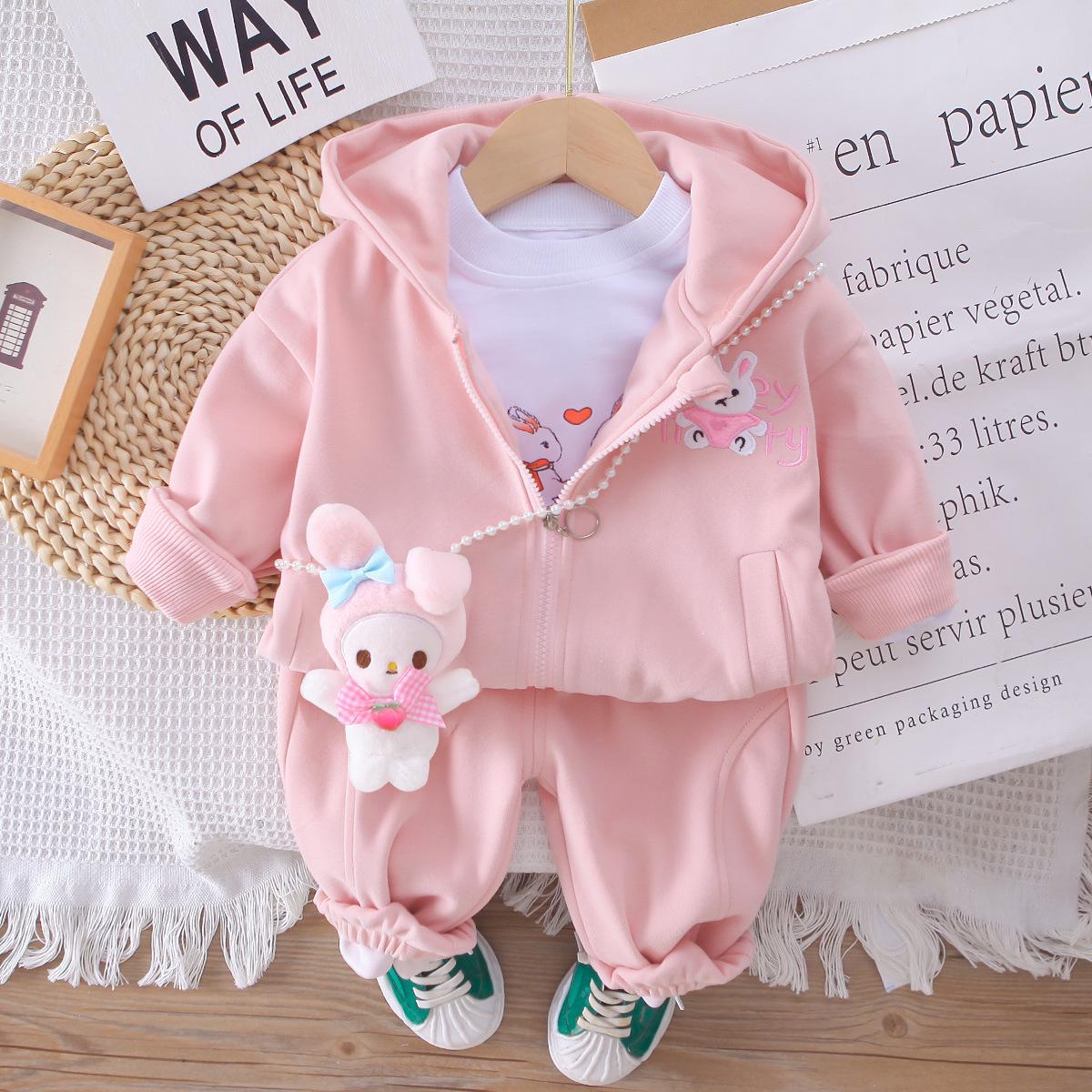 

Весна 2025 Милый комплект-тройка с кроликом для девочек 90cm розовый