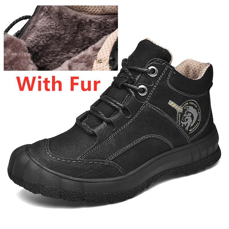 Luxury Winter Men'S Boots Genuine Leather Outdoor Hiking Shoes Men Handmade Non-Slip Warm Boots Casual Climbing Bottes D'Hiver