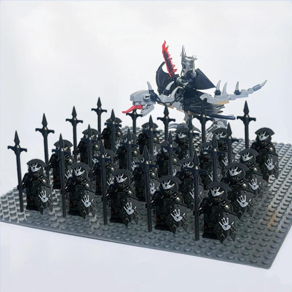 New 21Pcs Solider Uruk Hai Army Figrues King Angmar With Fell Beasts Shield Sword Bow Spear Weapons Kid Toys