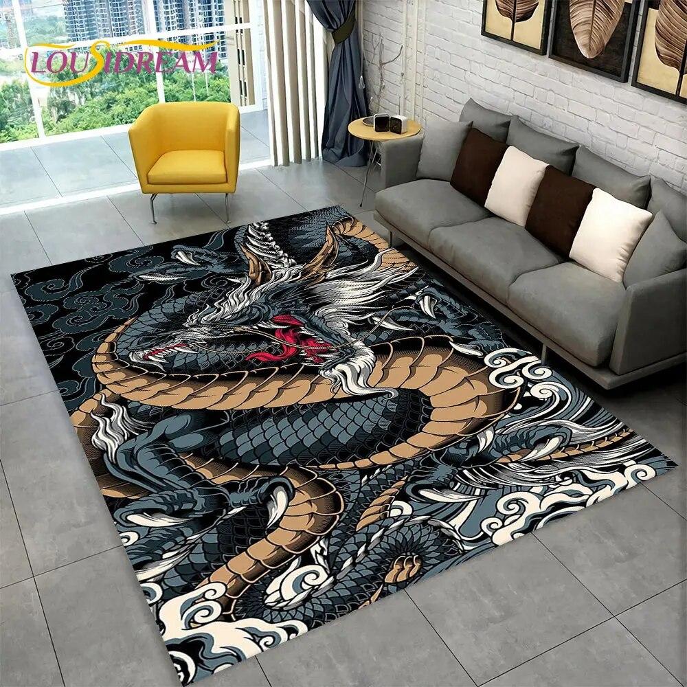 Kreslený Vzor Draka Velký Oblastní Koberec, Koberec pro Obývací Pokoj Ložnici Pohovku Rohožka Kuchyňská Dekorace, Dětská Hrací Protiskluzová Podlahová Podložka