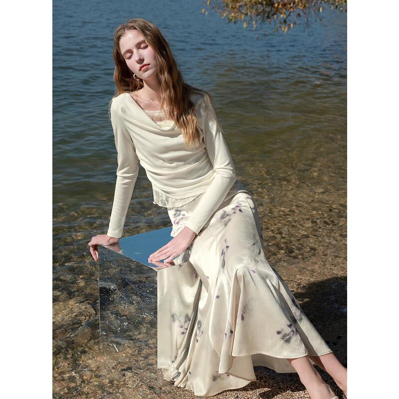 SanCai 2025 Spring Printed Fishtail Long Skirt S