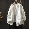 Women Vintage Cotton Jackets Solid Color Stand Long Sleeve Coats Autumn Zipper Loose Casual Pockets Jackets
