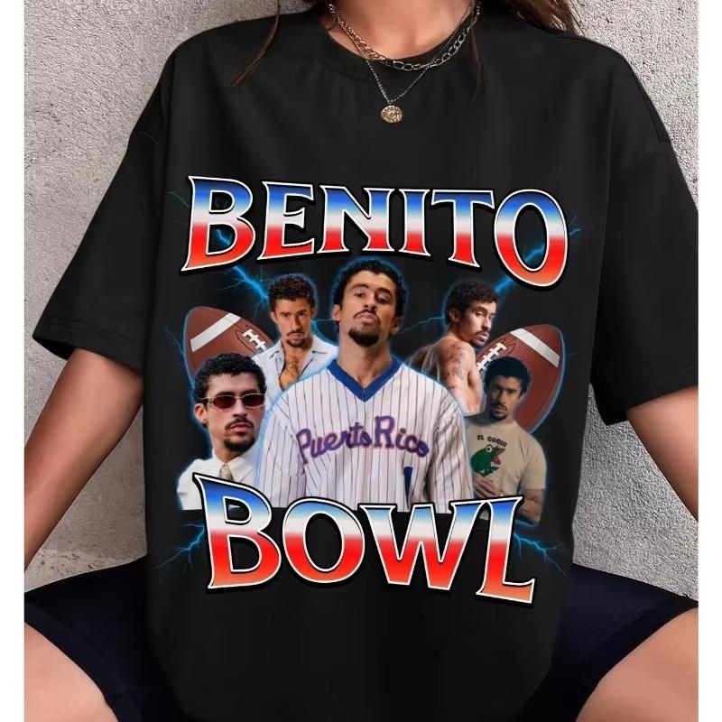 Bad Bunny Super Bowl 2026 Graphic 100%cotton Unisex Shirt Y2k Hip Hop O-Neck Short Sleeve Unisex's Women's Summer Oversized Tshirt