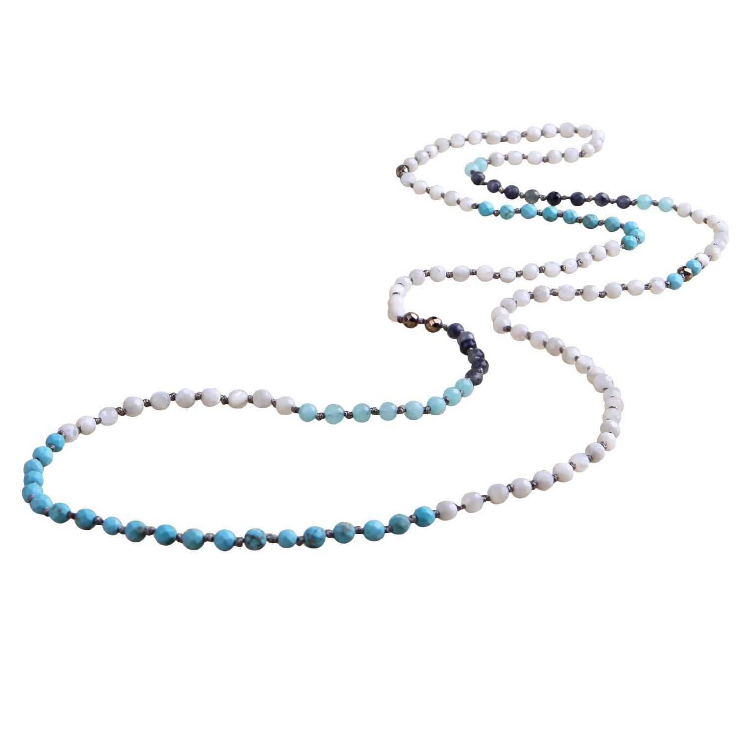 

KELITCH Agate Crystal Mix Bead Long Necklace Handmade Bib Necklace New Chain Jewelry (WhiteBlue)