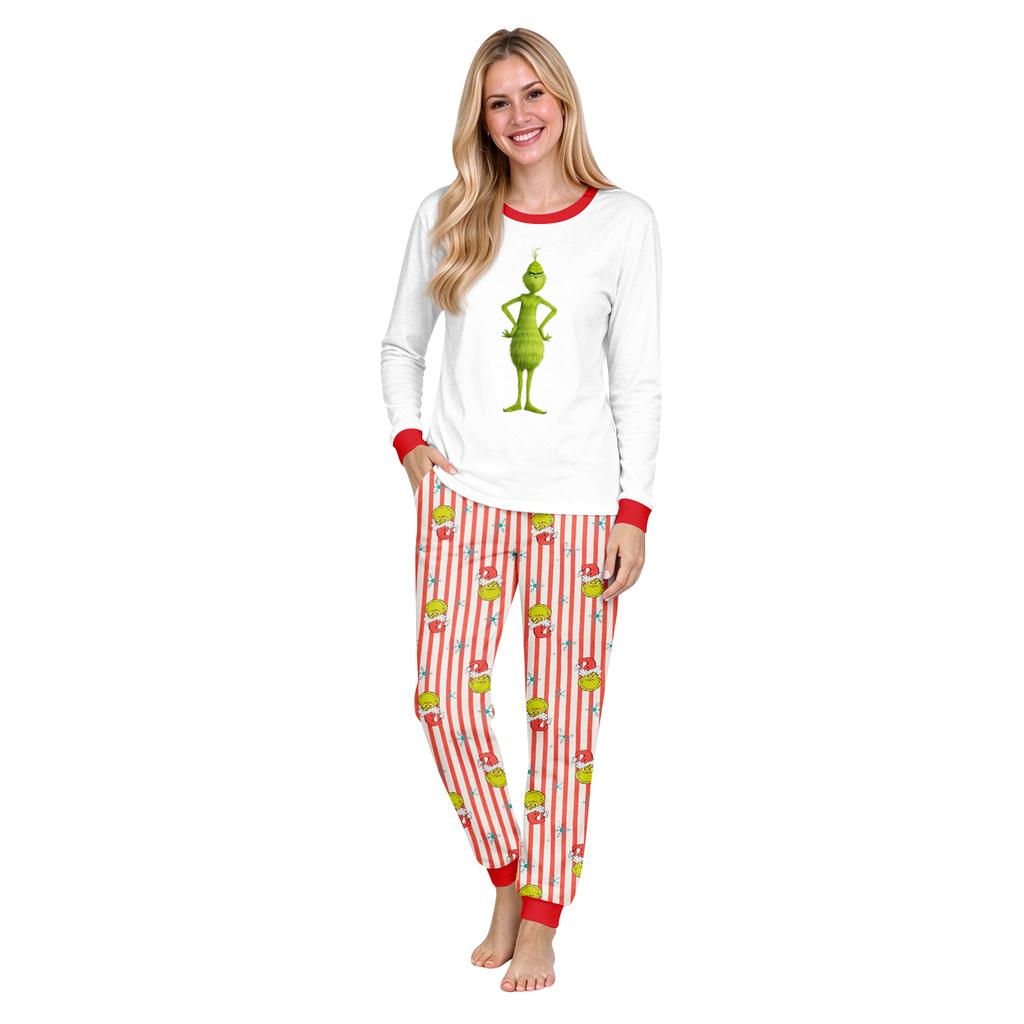 Christmas Print Round Neck Top and Jogger Pants Set 2 Piece Holiday Casual Outfit