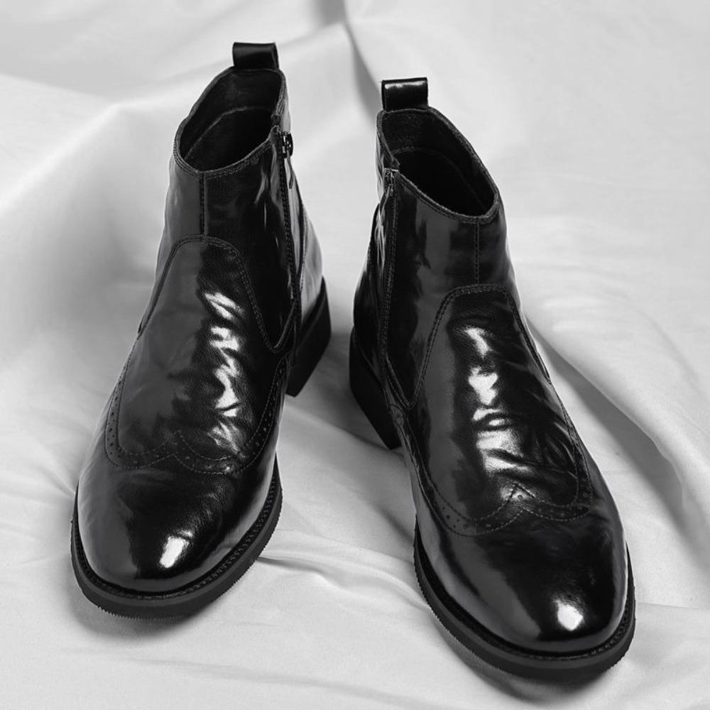 Leather Boots Men's New Business Casual High Top Leather Shoes British Chelsea Boots Side Zipper Velvet Short Boots Men's
