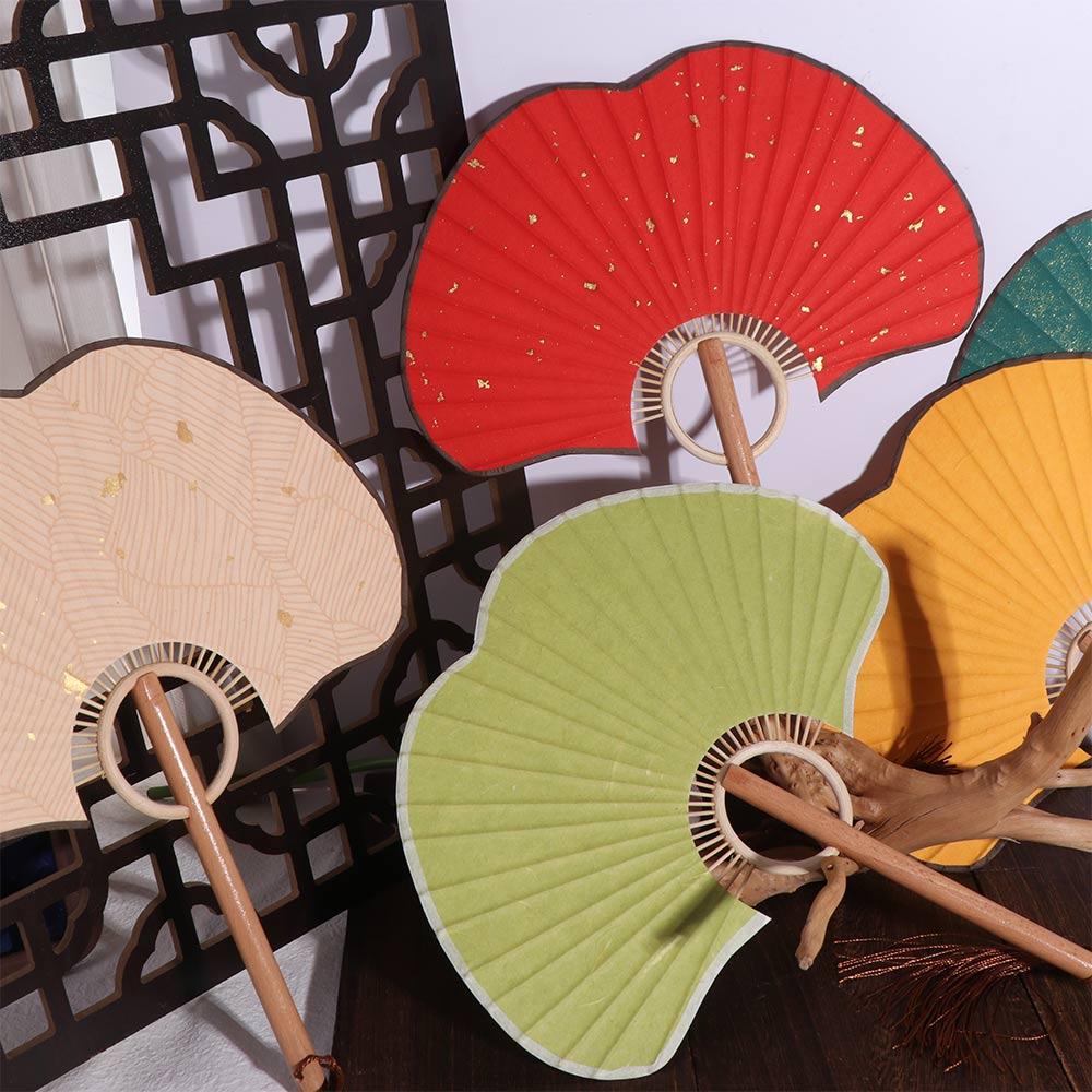 Double-sided Rice Paper Fan Exquisite Hand Circular Fan Ginkgo Round Fan Calligraphy Painting