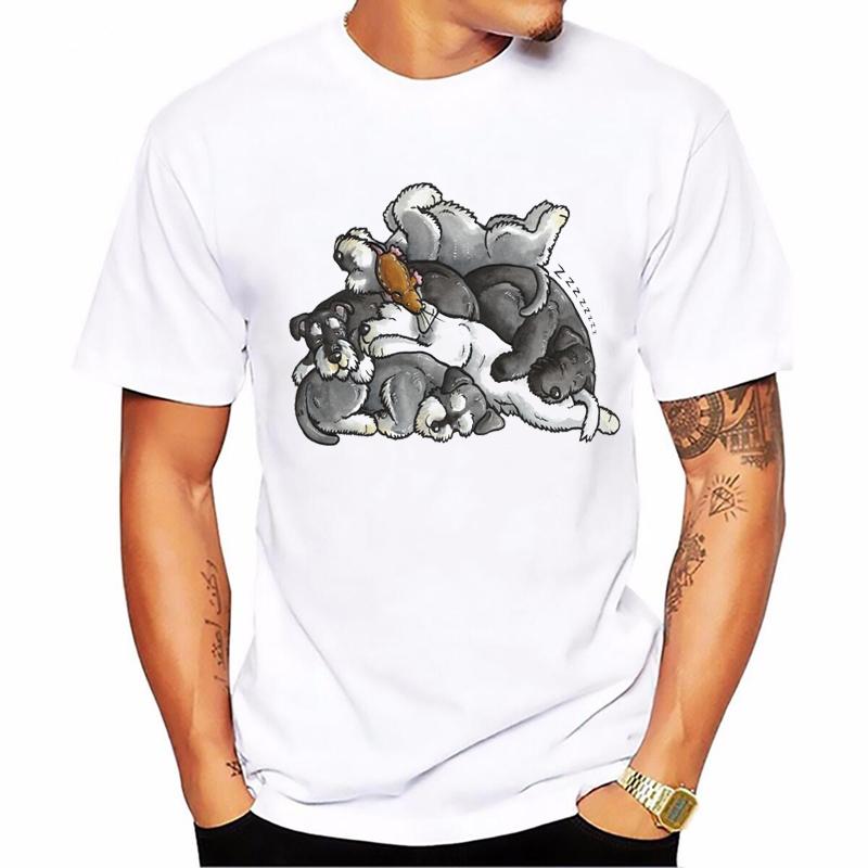 Vintage Schnauzer Animal Print Tshirt Homme Summer White Short Sleeve TShirt Funny T Shirts Dog Lover Gift Tee Summer Tops