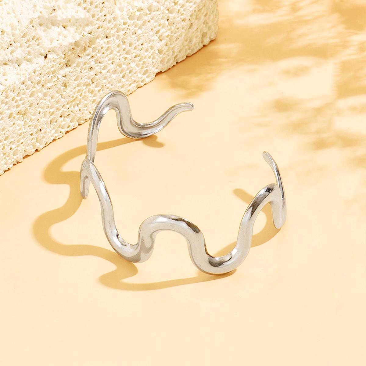 18K Gold Vacuum Plated INS Style Geometric Wave Stainless Steel Bracelet for Women