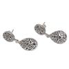 Silver Plated Floral Pattern Drop Earrings Metalwork Romantic Flower Sphere Dangle Earrings For Women Girls Lover Valentine'