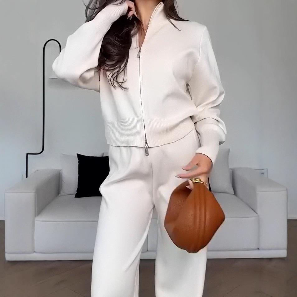 2025 Autumn European & American Women's Zipper Cardigan Sweatshirt Set - Long Sleeve & Casual