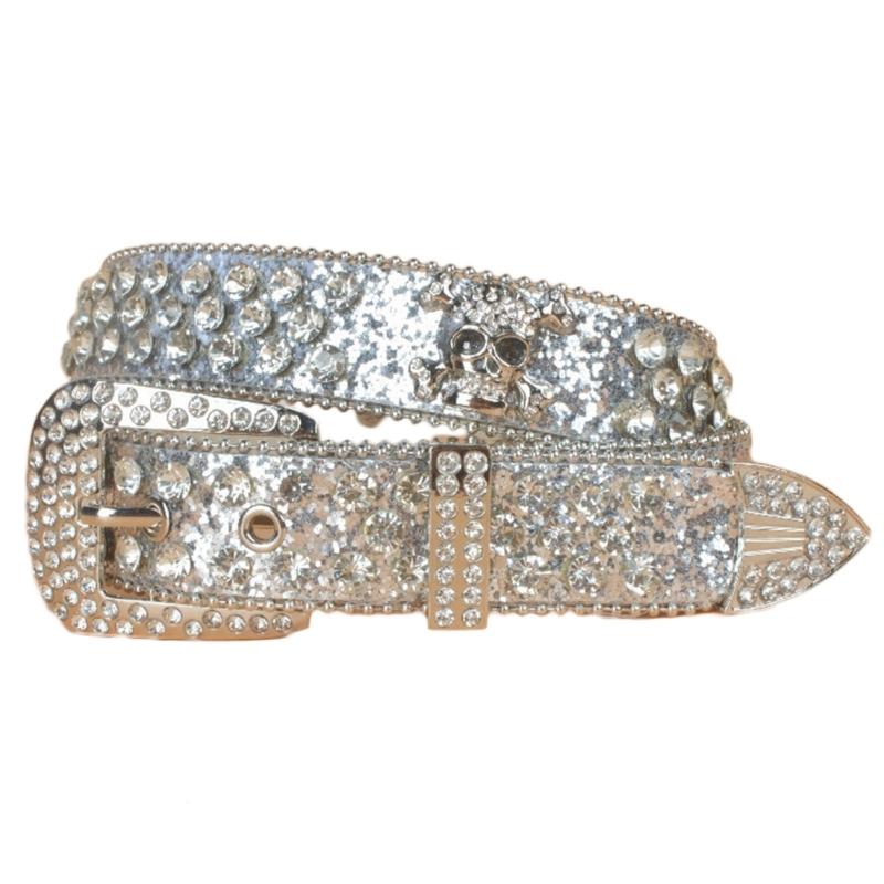 Steampunk Rhinestone Belt Women Waist Belt Western Cowgirl Skull Studded PU Leather Belt for Teenager Girl Female Male