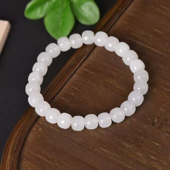 Xinjiang Hetian Mutton Fat Jade Bracelet with Golden Silk - Old Style Plain Round Beads.
