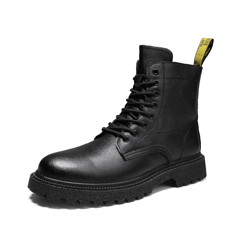 Popular Large-size Hot-selling Autumn and Winter Men's Medium and High-top Velvet Warm Fashion Casual Versatile Leather Martin Boots