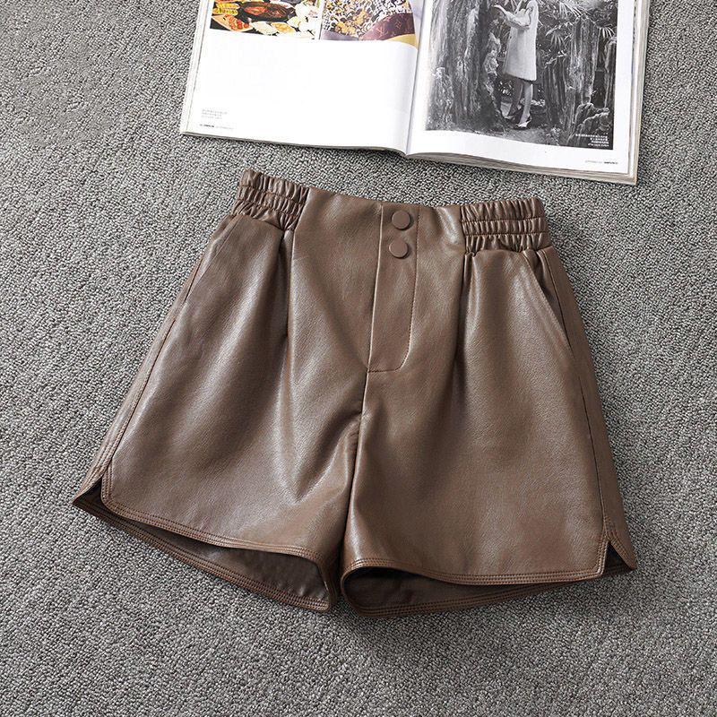 Women's High-Waisted PU Leather A-Line Bootcut Shorts, Plus Size, 2026 Autumn/Winter Fashion.