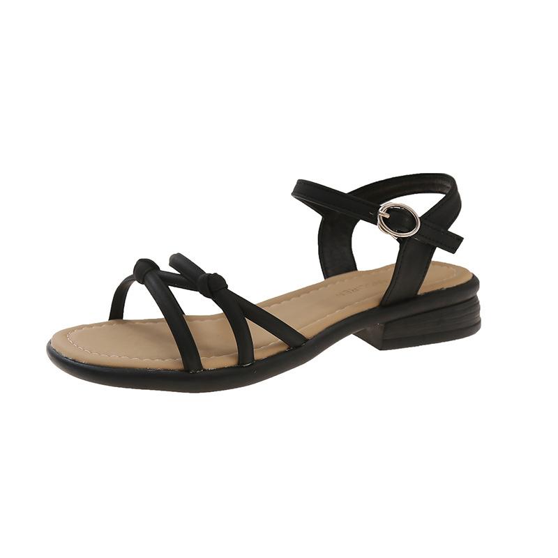 French fairy style low-heeled sandals female summer fashion temperament 2025 new casual Roman beach cool slippers