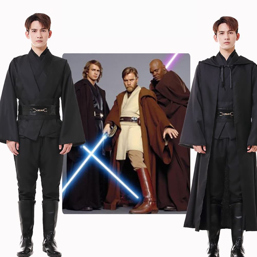 Costum Cosplay S&C Live Halloween Costum Star Wars Costum Cavaler Jedi Poncho + Top + Pantaloni + Curea Set de Lux Anakin Luke Skywalker Halloween Cosplay pentru Bărbați