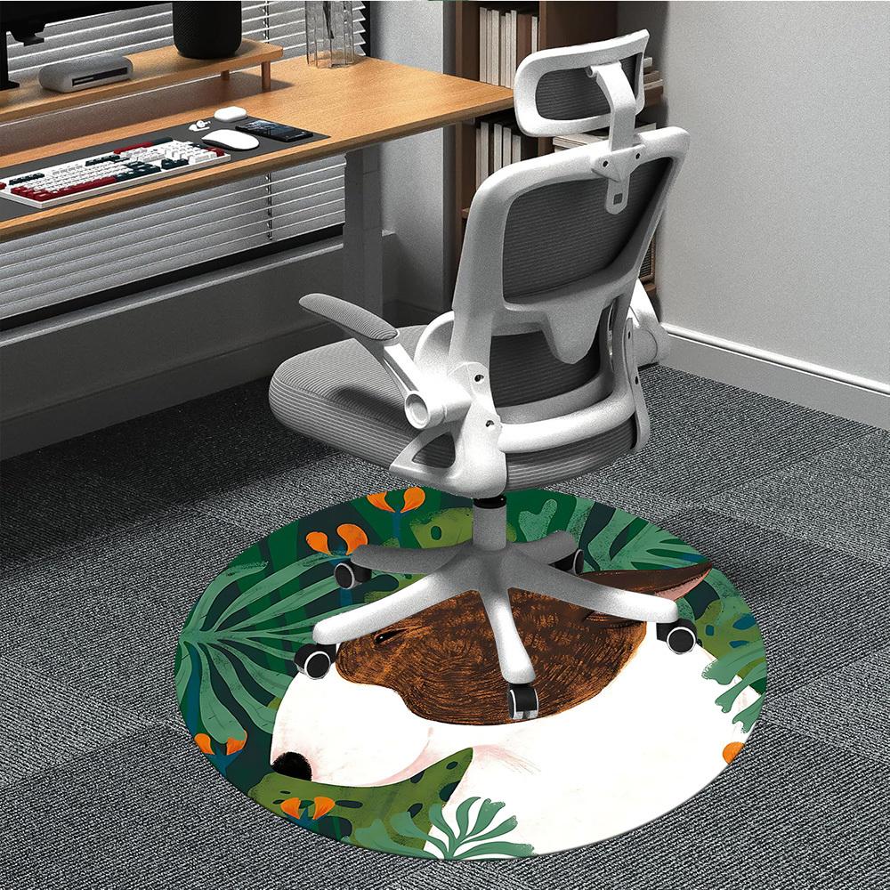 

1pc Bull Terrier Jungle Office Round Area Rug, Indoor Mat Suitable ForOffice, Under Office Chairs Bedroom Living Room Home Decor, Room Deco, D046 80cm by 80cm