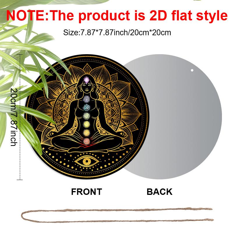 2D Flat Bohemia Aluminium Sign with Meditation & Chakra Pattern - Vintage Figurine Ornaments - Ideal for Front Door, Wall, Porch, Fence Decor - Ideal
