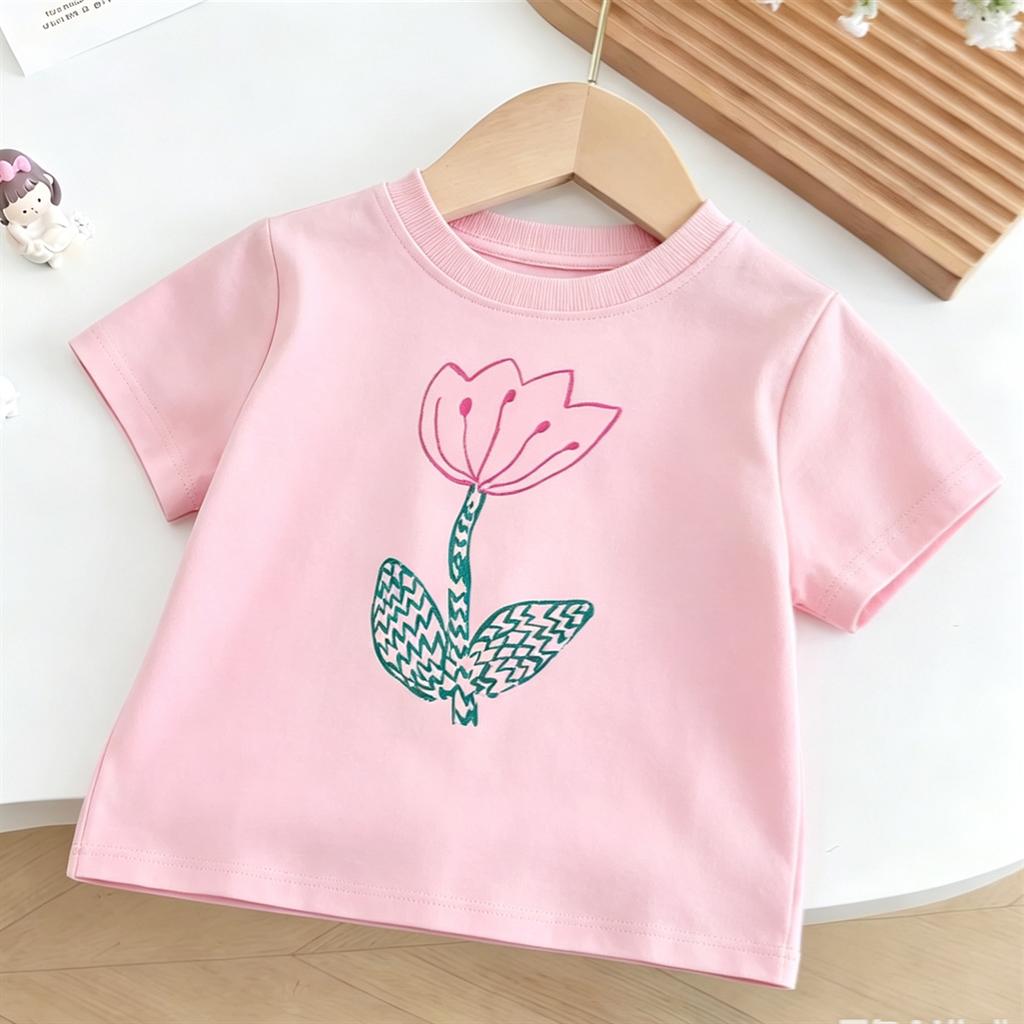 Loose Casual Summr Clothes Short-sleeved Tops Boys And Girls Lovely Printed TShirt Pure Cotton Clothes Round Neck Base Shirt