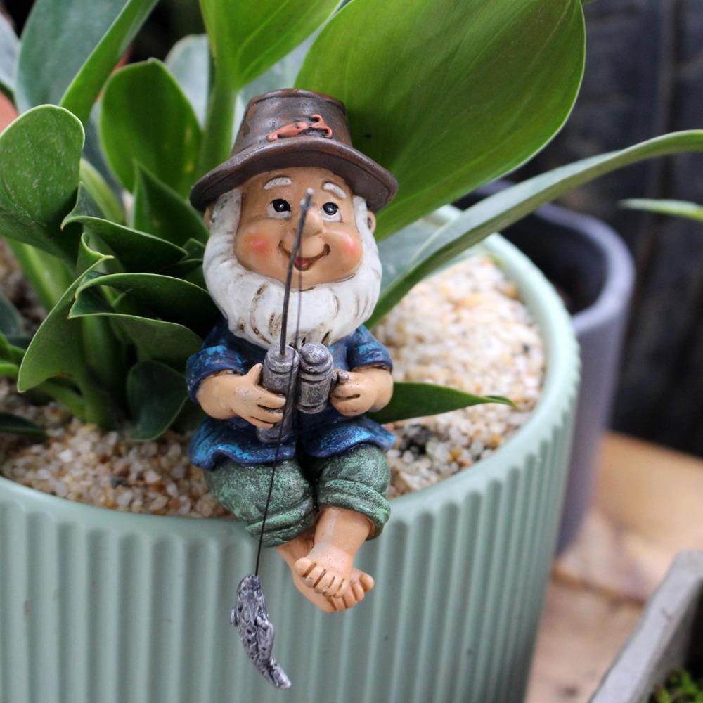 Fischerei-Ornament Gartenstatue Harz Zwergfigur Angelrute Außenhof Teich Dekoration Geschenk für Gartenliebhaber Heimzubehör