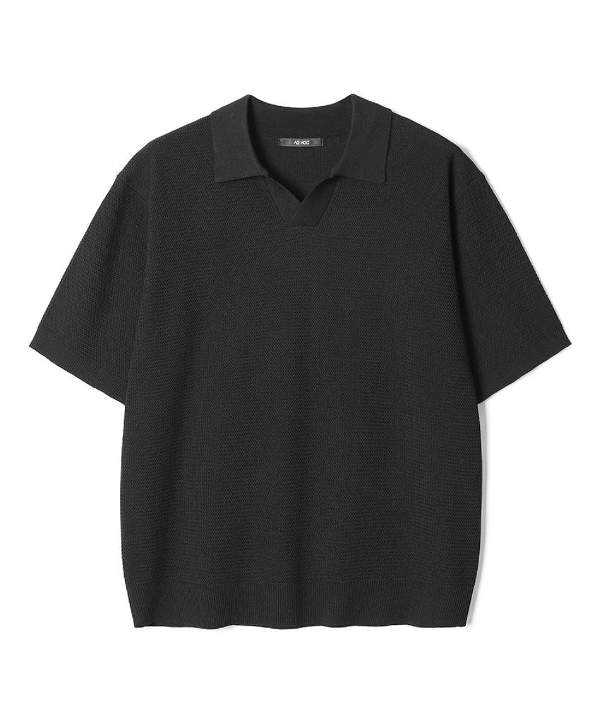 ADHOC Men'S Summer Open Collar Neck Knit (Black) (Hc4Ska2)