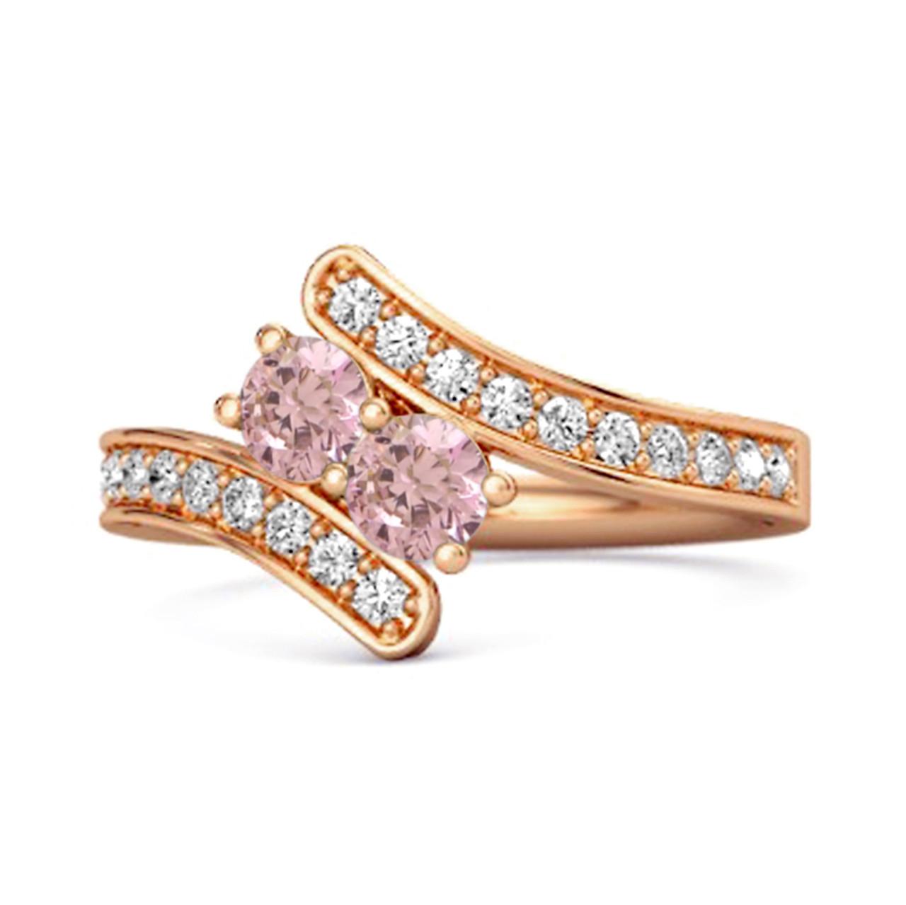 

Pink Topaz Twin Stone Pave Bypass Ring - Sterling Silver Rose Gold Vermeil 10.5 рожевий колір золота