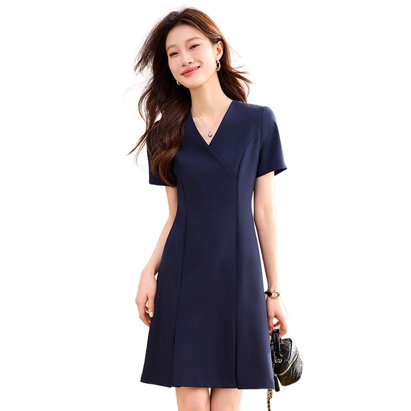 Women's Professional Summer 2026 V-Neck Dress for Receptionists, Beauty Salons, and Teachers