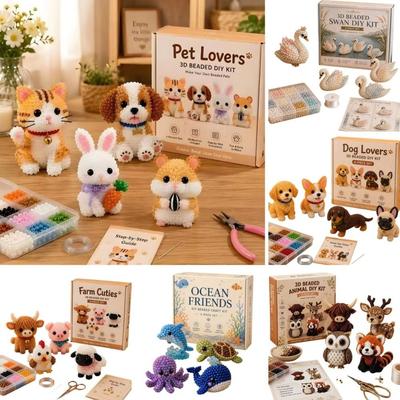 4pcs Bead Craft Animal Crafting Set Mini Size Pets Beading Set Handmade Bead Art Set  DIY Activity