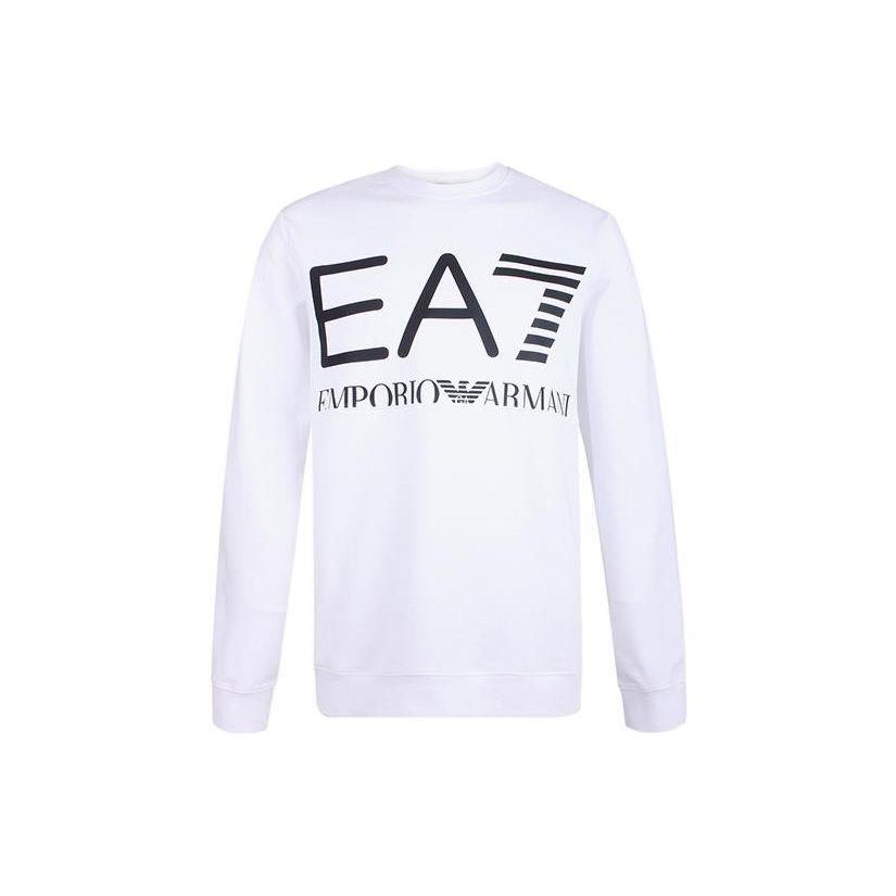 Emporio Armani EA7 SS22 Letterprint Ronde Hals Lange Mouwen Sweatshirt Heren sweatshirt Wit 6KPM68-PJBWZ-1100 L