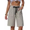Women's Casual Summer Vacation Striped Shorts Elastic Waistband with Drawstring Pockets Loose Fit Comfortable Beachwear