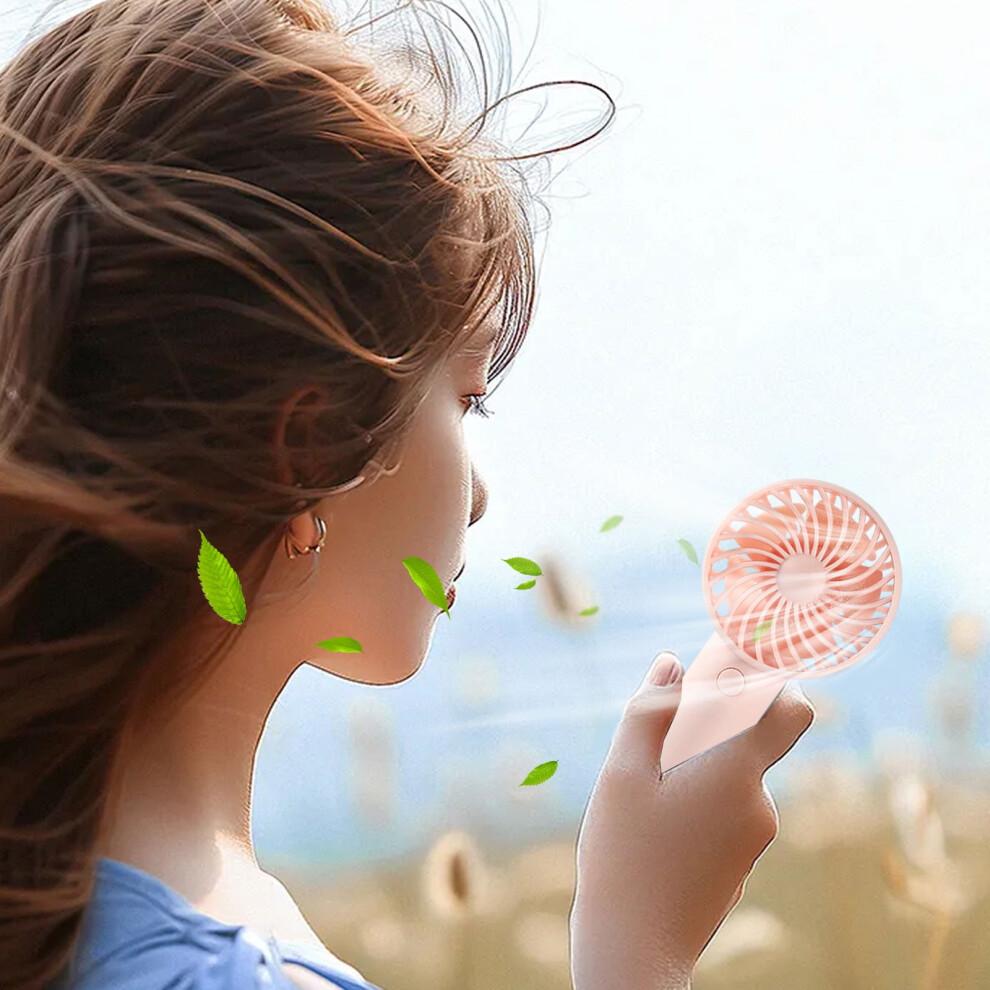Mini Portable Handheld Fan, 3-Speed, USB Rechargeable, Battery Operated, for Makeup/Eyelash, Camping, Beach, Travel – Pink