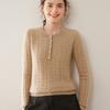Women's Pure Cashmere Thickened Hollow Round Neck Sweater – Long Sleeve, Warm Knitwear for Autumn and Winter