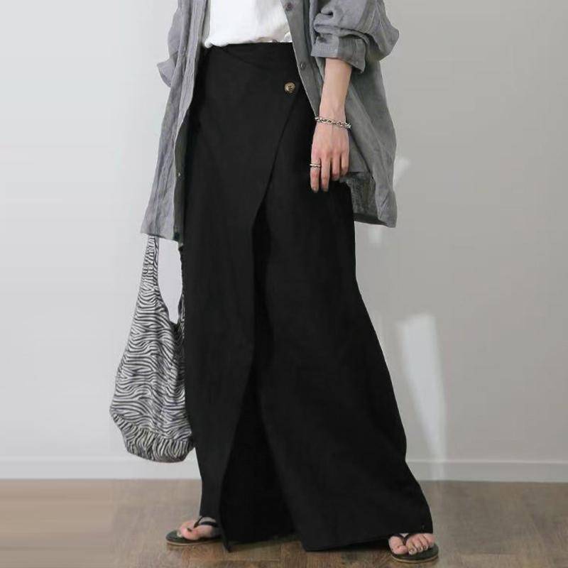 

ZANZEA Женские повседневные свободные широкие брюки с эластичной резинкой на талии S чёрный