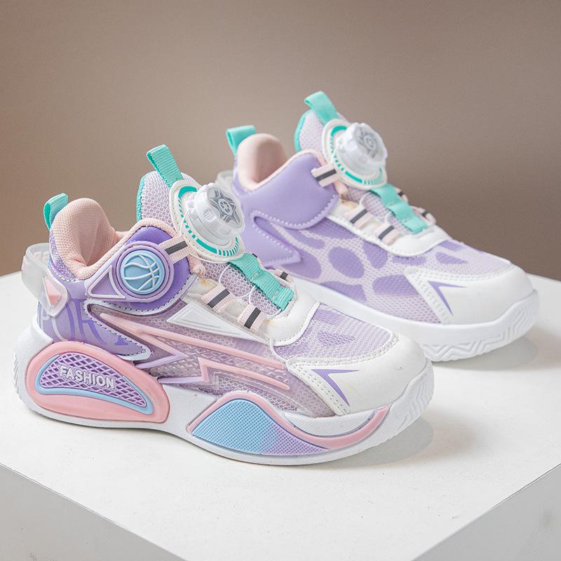 Kids Rotating Buckle Breathable Mesh Casual Sports Basketball Shoes 28 фиолетовый
