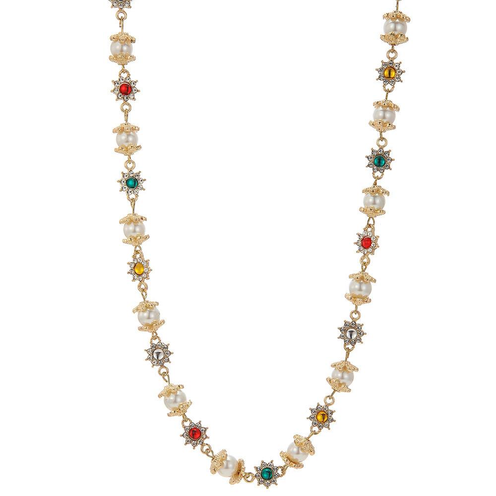 Geometric Pearl Flower Necklace With Cubic Zirconia For Travel And Gift