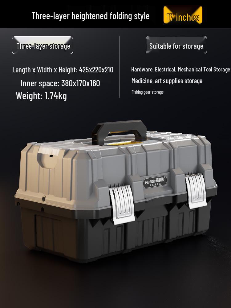 Three-Layer Folding Industrial Grade Stainless Steel Multifunctional Toolbox for Home & Vehicle
