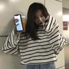 Black and White Striped Long Sleeved Base T-shirt Women's Striped T-shirt Women's New Cotton Korean Version Loose Round Neck Versatile