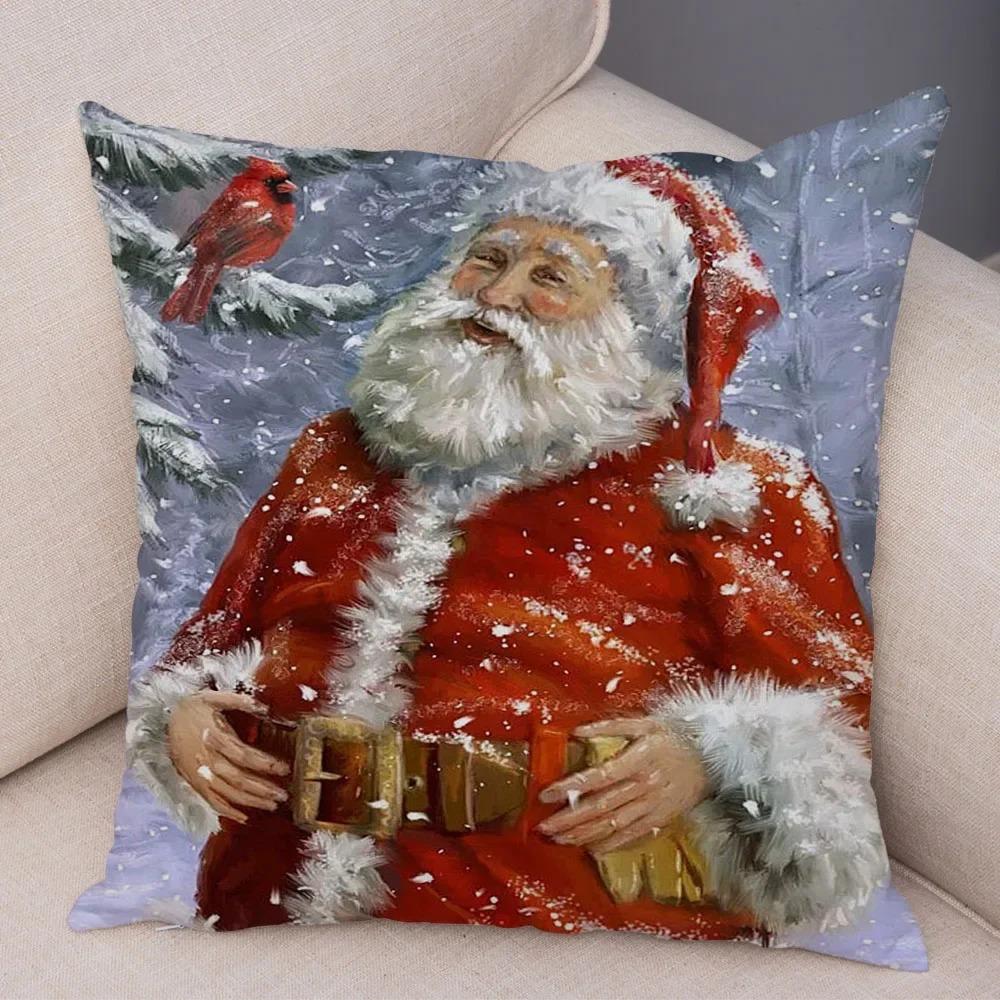 1 bucată față de pernă decorativă pentru petrecerea de Crăciun, față de pernă imprimată cu Moș Crăciun, decorare casă cameră canapea, cadou de Crăciun