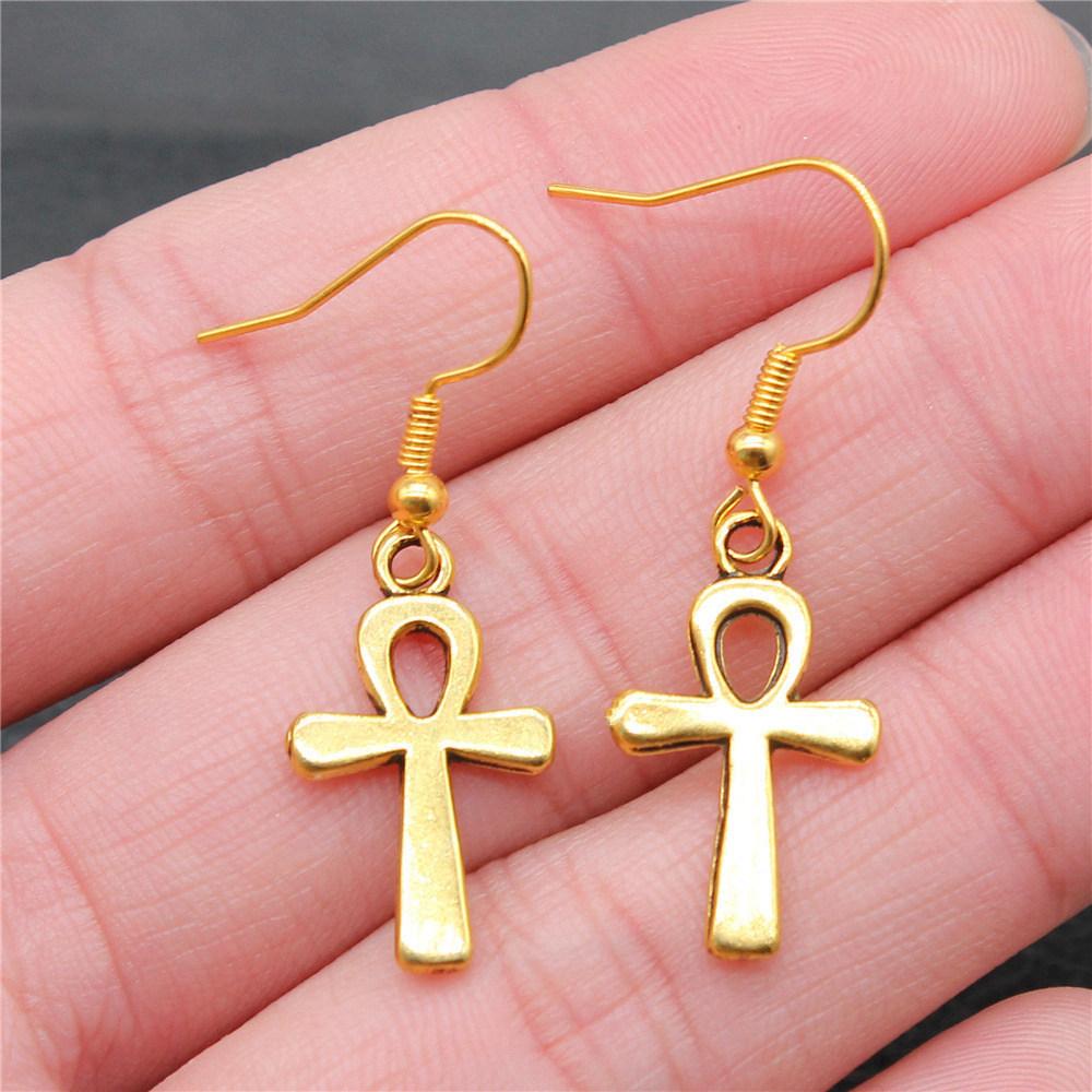 

Classic Fashion Pharaoh Chief Ankh Cross Amulet Earrings Layered Valentine s Gift for Prom Nights A19-1pair-22x13mm