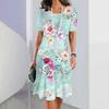 Elegant Floral Print Midi Dress Summer Women's Loose A-Line Dress Digital Printing Round Neck Short Sleeve Comfortable Fit