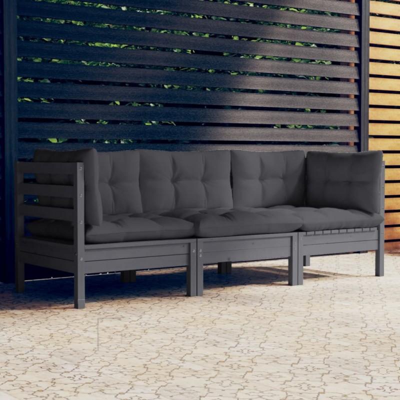 Day and Night - Day and Night 3-seater Garden Sofa with Anthracite Gray Pine Wood Cushions