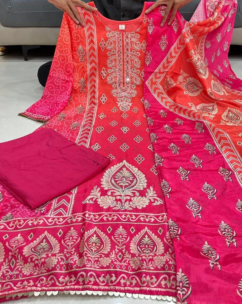 Beautiful Designer Chinon Kurti Set Women Bollywood Party Wear Kurta Pant Dupatta Set Salwar Kameez
